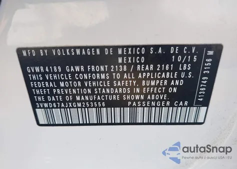 2016 Volkswagen Jetta 1.4T Se z USA, uszkodzony, nr VIN 3VWD67AJXGM253556